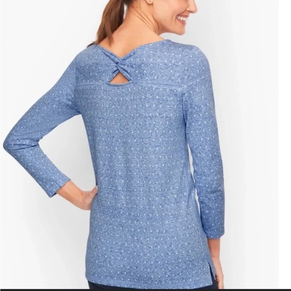 Talbots Women's Blue White Polka Dot 3/4 Sleeve Sweatshirt Blouse E…